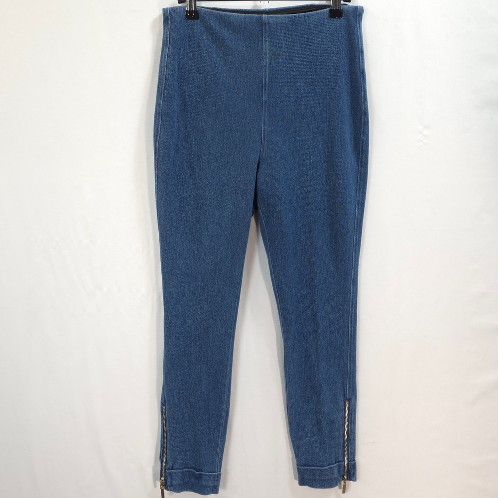Lysse Denim Knit Leggings Women M Blue Ankle Zip Pull On Jeggings‎ Casual Chic